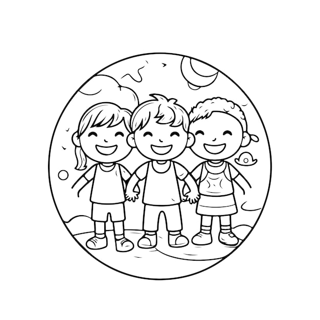 Sketch Hand drawn single line art coloring page kids Day