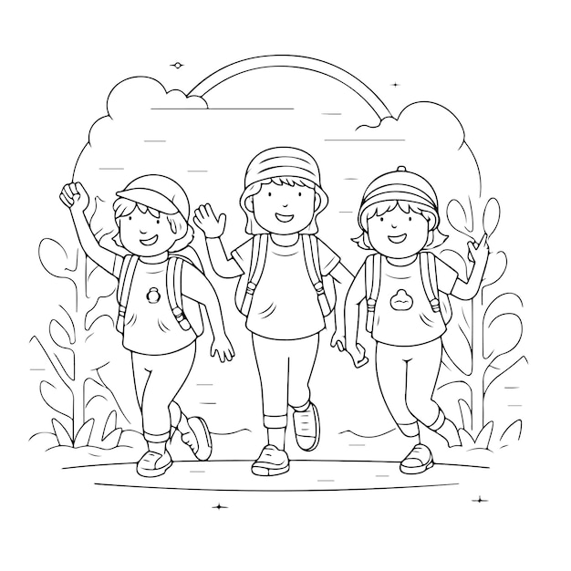 Sketch Hand drawn single line art coloring page kids Day