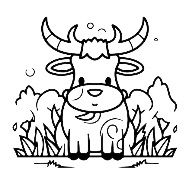 Sketch Hand drawn single line art coloring page line drawing cow day
