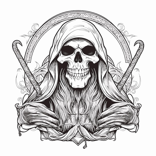 Sketch Hand drawn single line art coloring page line drawing death devil skull day