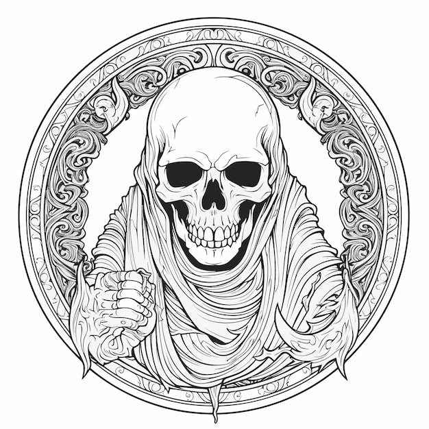 Vector sketch hand drawn single line art coloring page line drawing death devil skull day