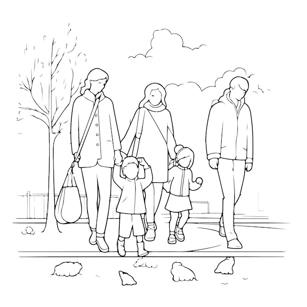 Sketch Hand drawn single line art coloring page line drawing family day