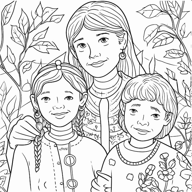 Sketch Hand drawn single line art coloring page line drawing family day
