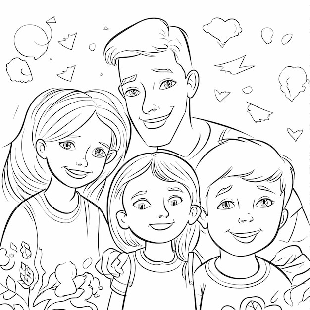 Schizzo disegnato a mano linea singola arte colorazione pagina linea disegno giorno della famiglia