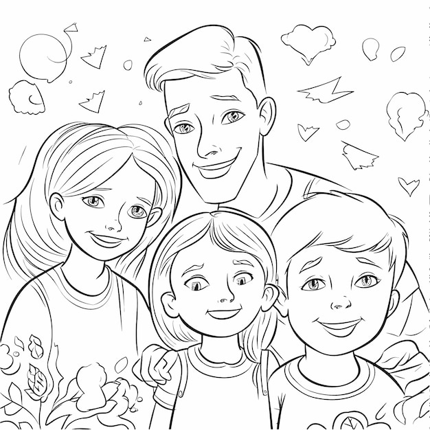 Sketch Hand drawn single line art coloring page line drawing family day