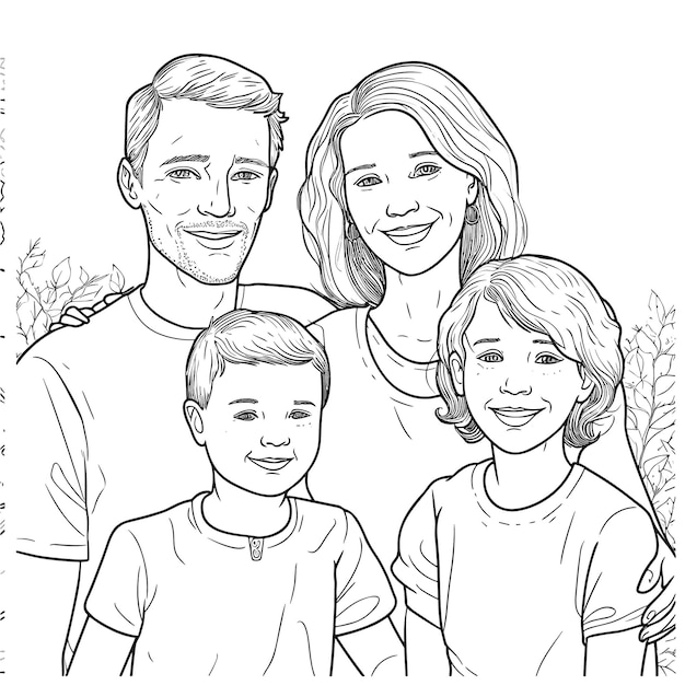 Vector sketch hand drawn single line art coloring page line drawing family day