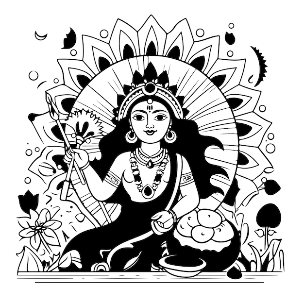Sketch Hand drawn single line art coloring page line drawing Ganga Mahotsav day