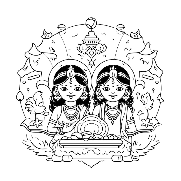 Vector sketch hand drawn single line art coloring page line drawing ganga mahotsav day