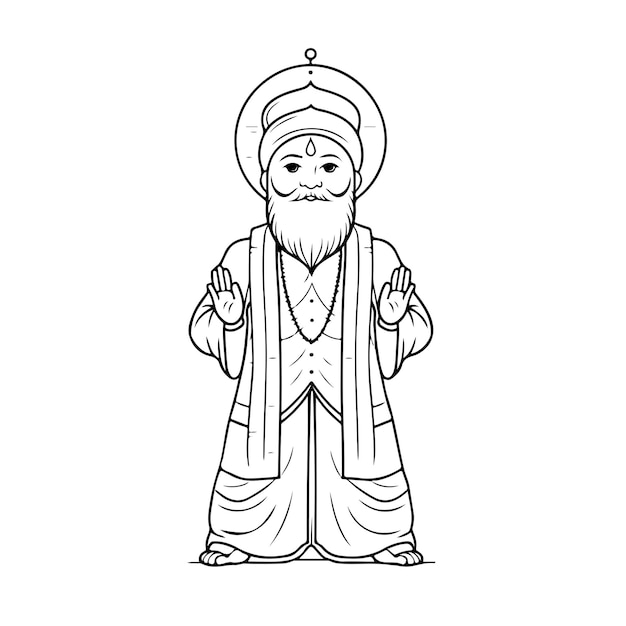 Vector sketch hand drawn single line art coloring page line drawing guru nanak dev ji jayanti day