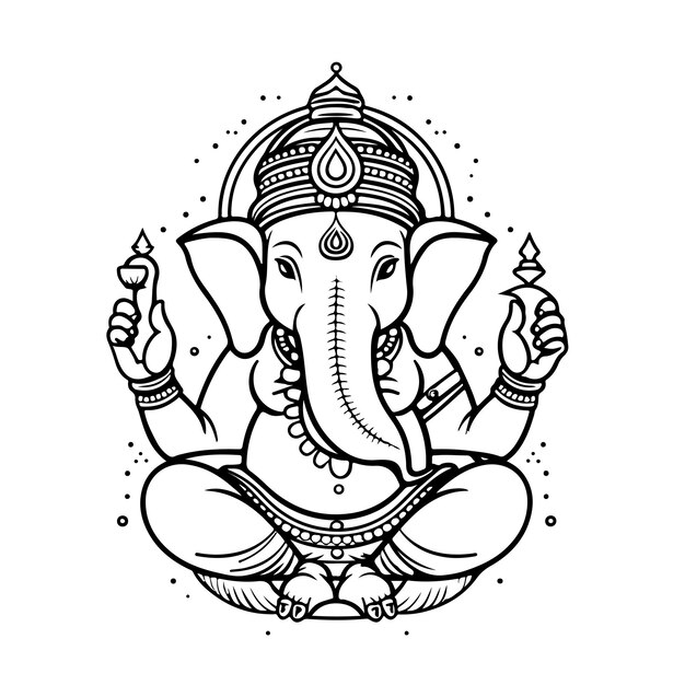 Indian wedding card clip art lord ganesha. god ganpati line art posters for  the wall • posters vintage, vector, traditional | myloview.com