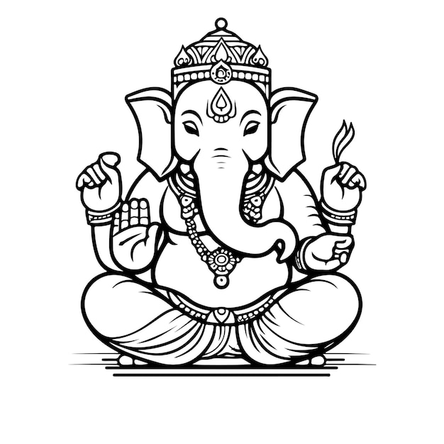 Vector sketch hand drawn single line art coloring page line drawing happy ganesh chaturthi day