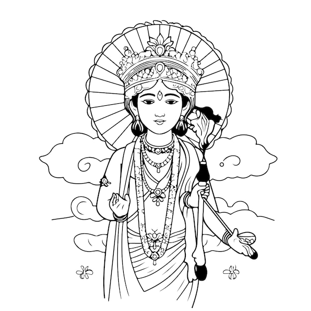 Vector sketch hand drawn single line art coloring page line drawing krishna janmashtami day