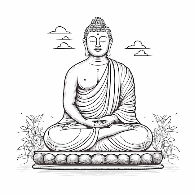 Continuous line drawing buddha statue Royalty Free Vector