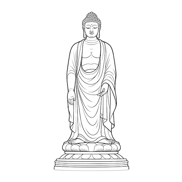 Vector sketch hand drawn single line art coloring page line drawing lord buddha day