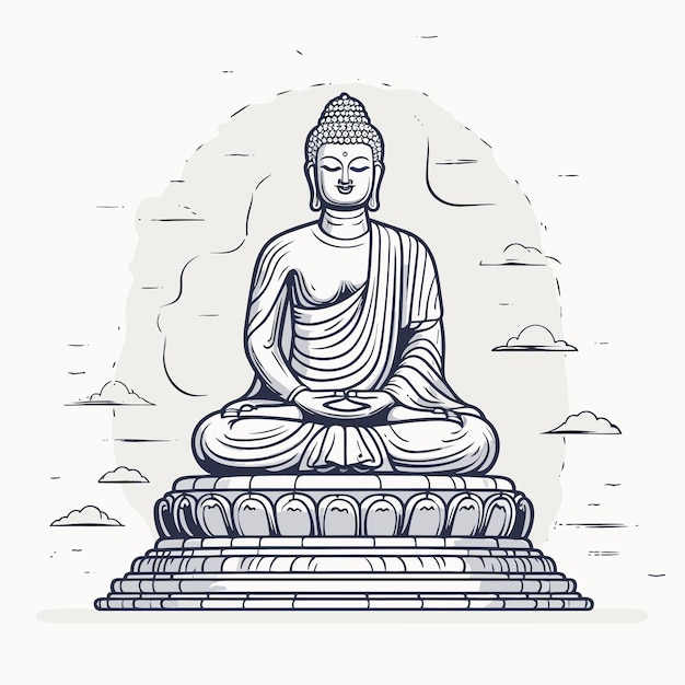 Vector sketch hand drawn single line art coloring page line drawing lord buddha day