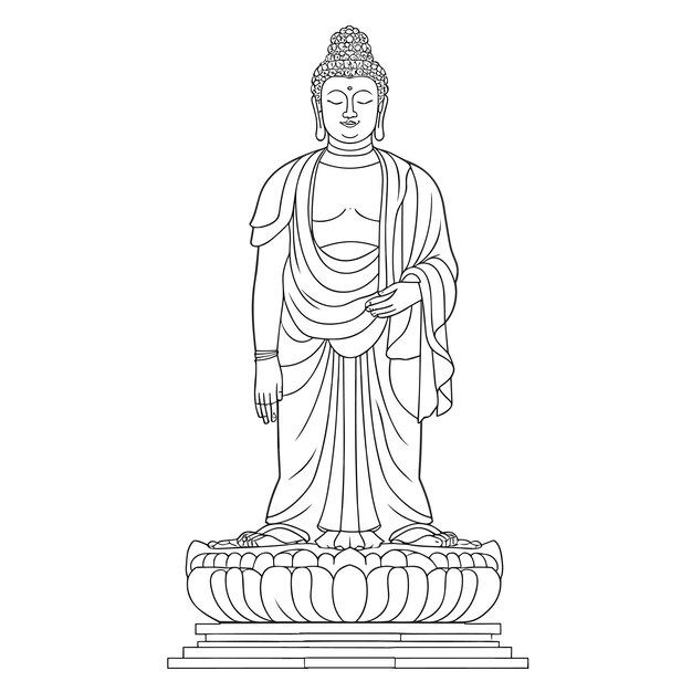 Vector sketch hand drawn single line art coloring page line drawing lord buddha day