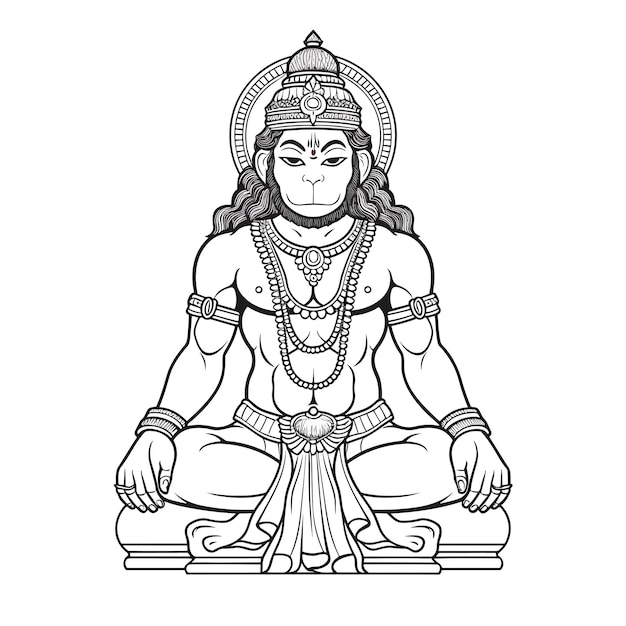 Vector sketch hand drawn single line art coloring page line drawing lord hanuman day