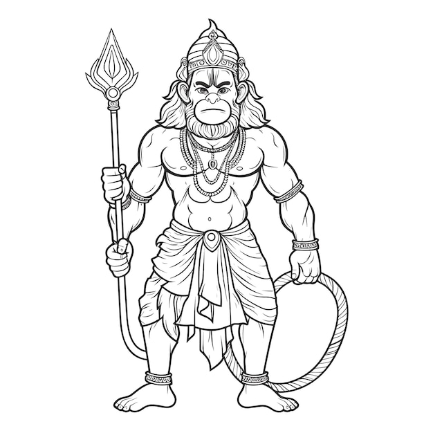 스케치 손으로 그린 단일 라인 아트 컬러링 페이지 라인 드로잉 Lord Hanuman Day