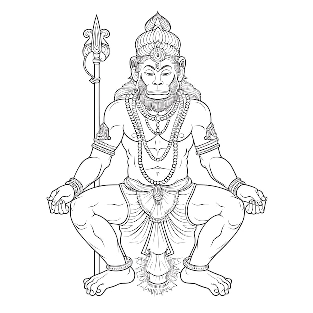 Vector sketch hand drawn single line art coloring page line drawing lord hanuman day