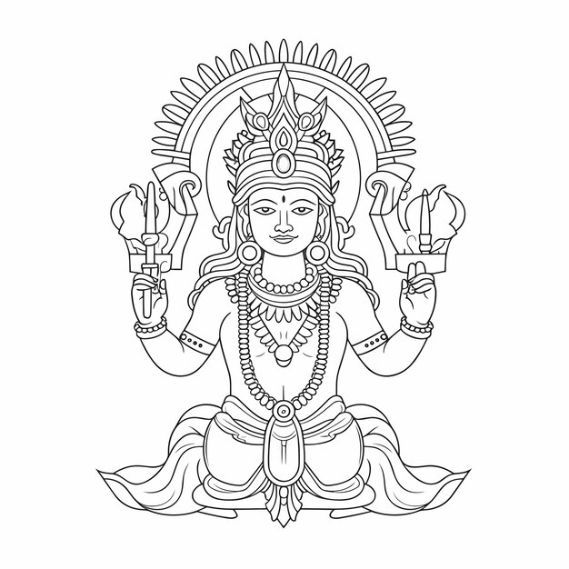 Vector sketch hand drawn single line art coloring page line drawing lord murugan day