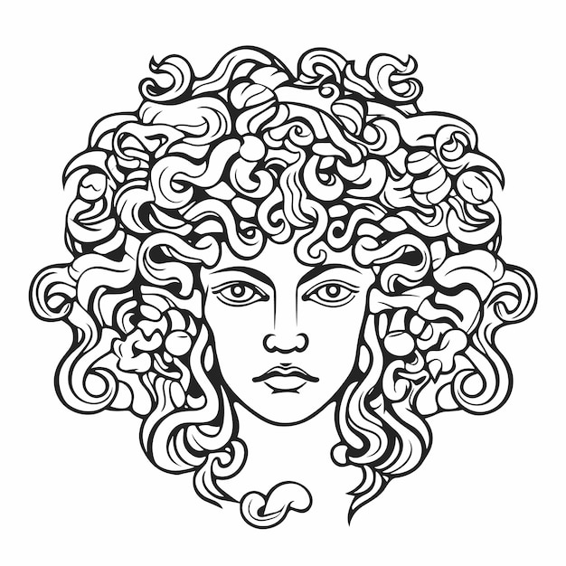 Vector sketch hand drawn single line art coloring page line drawing medusa day