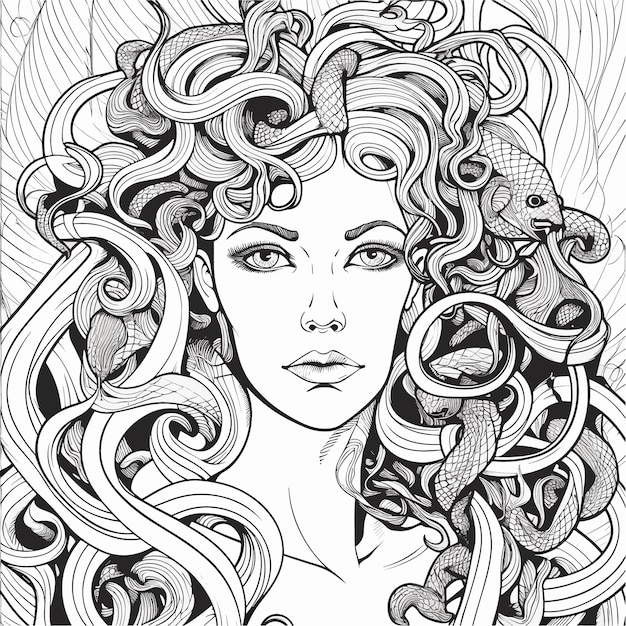 Vector sketch hand drawn single line art coloring page line drawing medusa day