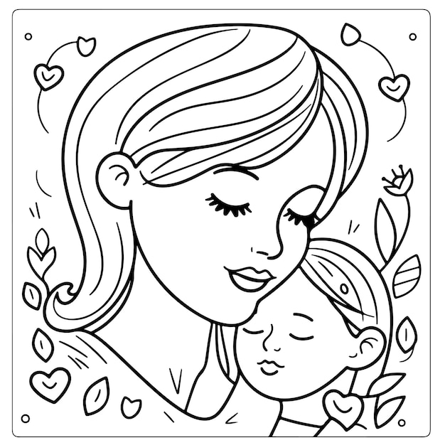 Vector sketch hand drawn single line art coloring page line drawing mother day