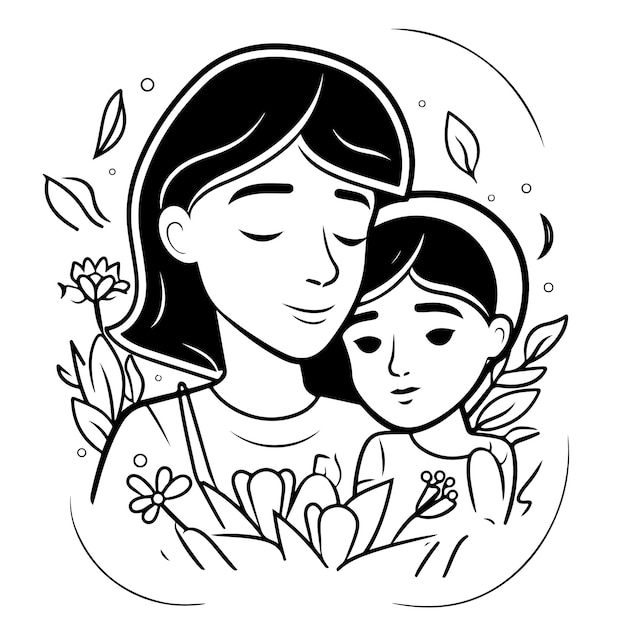 Vector sketch hand drawn single line art coloring page line drawing mother day