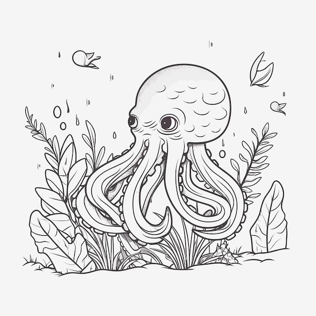 Vector sketch hand drawn single line art coloring page line drawing octopus day