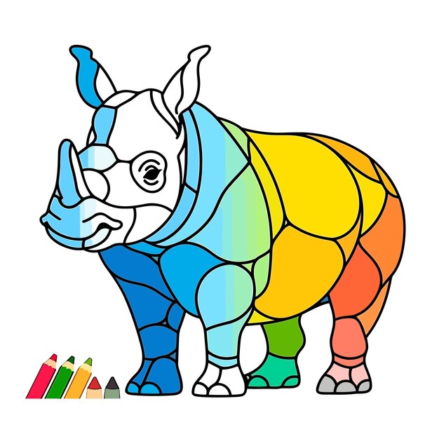 Vector sketch hand drawn single line art coloring page line drawing rhinoceros day