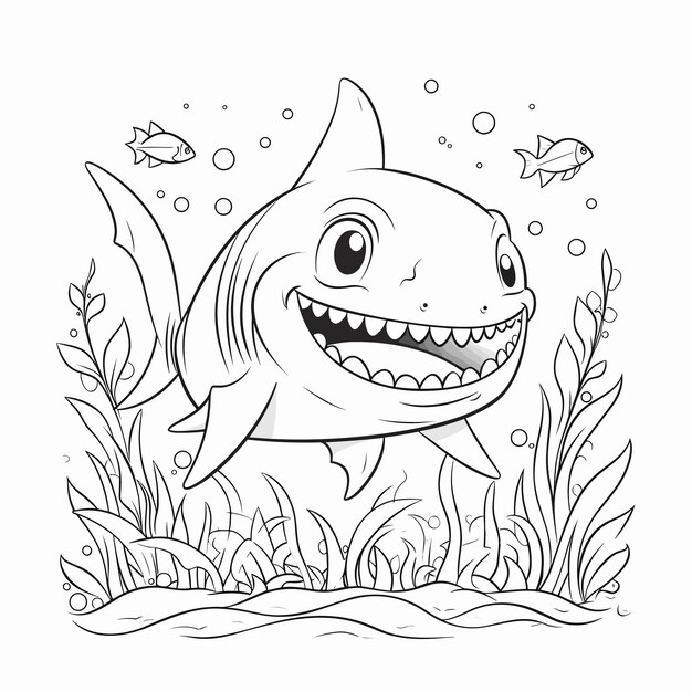 Sketch hand drawn single line art coloring page line drawing shark day