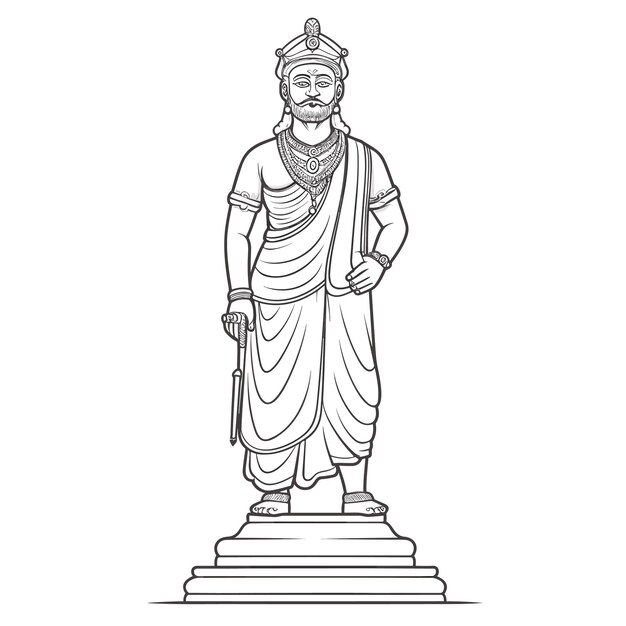 Эскиз Ручной рисунок одной линии искусства раскраски страницы рисунок линии день Шиваджи