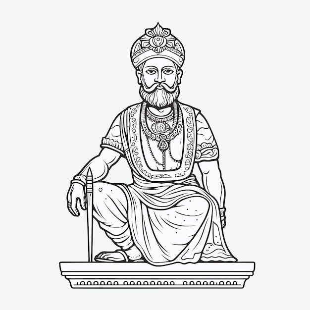 Vector sketch hand drawn single line art coloring page line drawing shivaji day