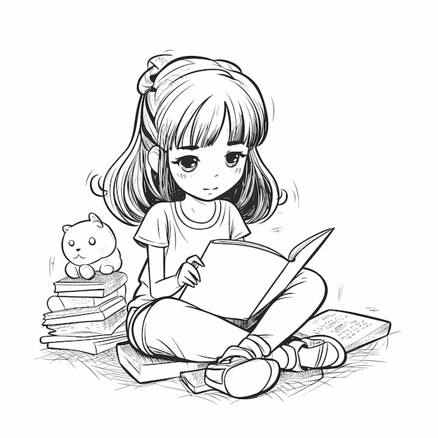 Drawing Cartoon Cute Coloring Page Line Art, Outline Anime, 56 OFF