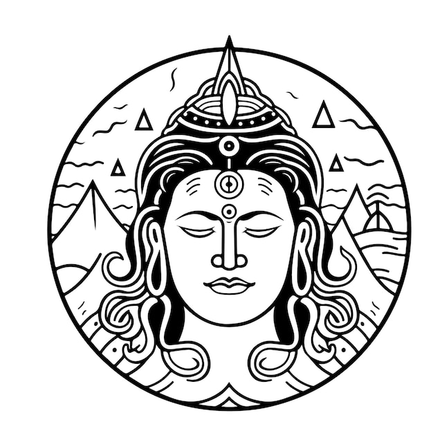 Sketch Hand drawn single line art coloring page maha shivratri day