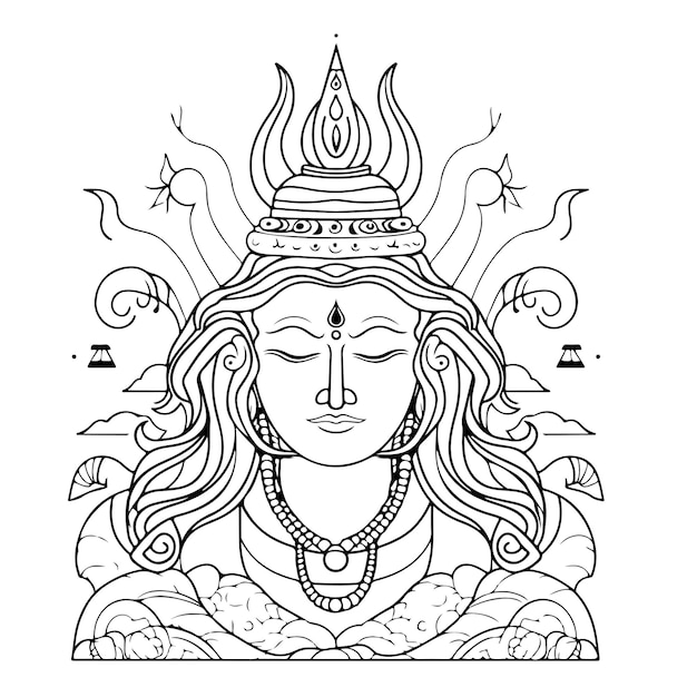 Sketch Hand drawn single line art coloring page maha shivratri day