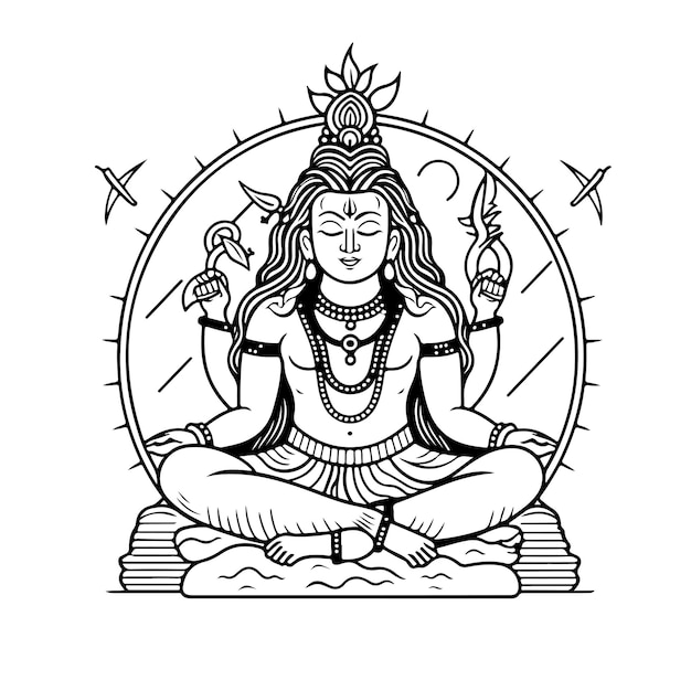 Sketch Hand drawn single line art coloring page maha shivratri day