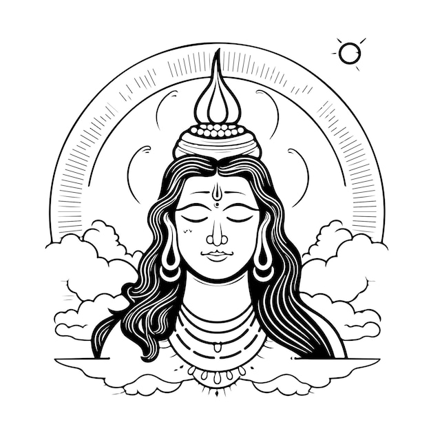 Sketch Hand drawn single line art coloring page maha shivratri day