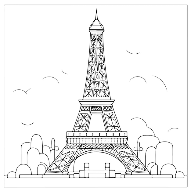 Sketch hand drawn single line art coloring page menara burj khalifa day