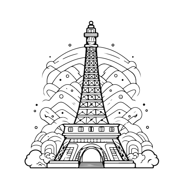 Vector sketch hand drawn single line art coloring page menara burj khalifa day