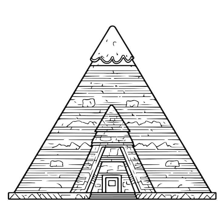 Vector sketch hand drawn single line art coloring page pyramid