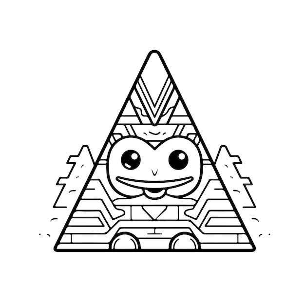 Vector sketch hand drawn single line art coloring page pyramid