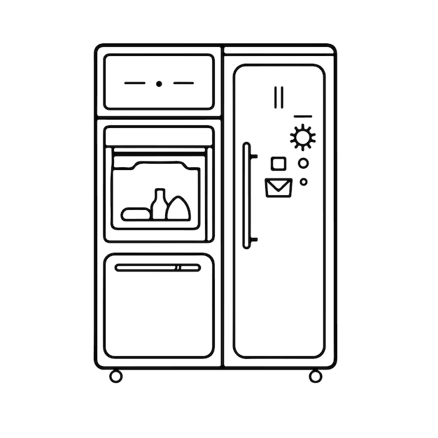 スケッチ手描きの単一ライン アートぬりえページ冷蔵庫