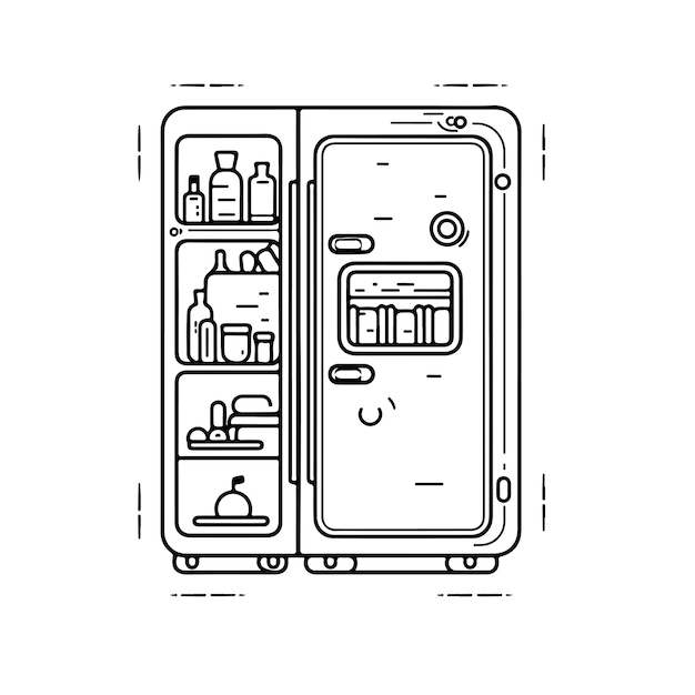 Sketch Hand drawn single line art coloring page refrigerator