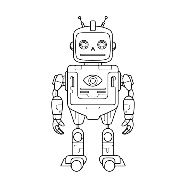 Sketch Hand drawn single line art coloring page robot day