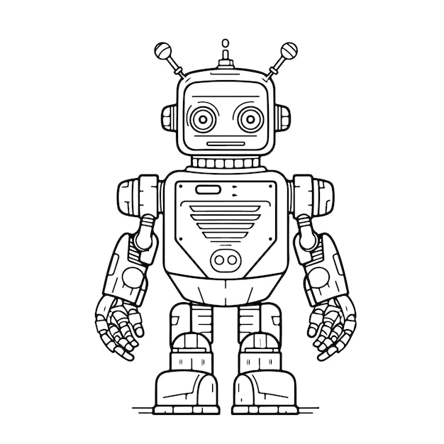 Sketch Hand drawn single line art coloring page robot day