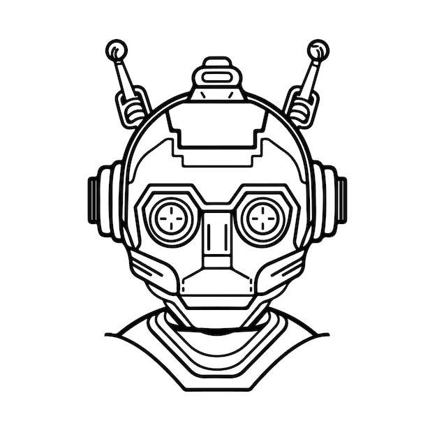 Sketch Hand drawn single line art coloring page robot day