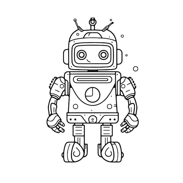 Sketch Hand drawn single line art coloring page robot day