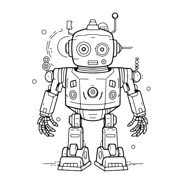 Vector sketch hand drawn single line art coloring page robot day