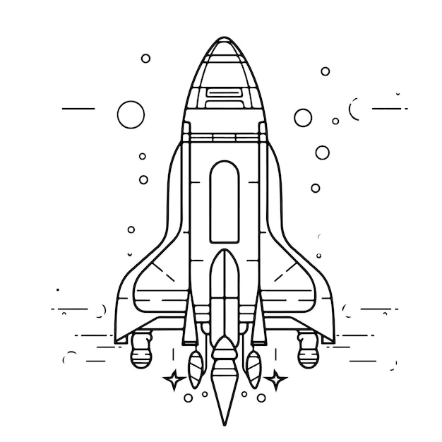 Sketch Hand drawn single line art coloring page rocket day